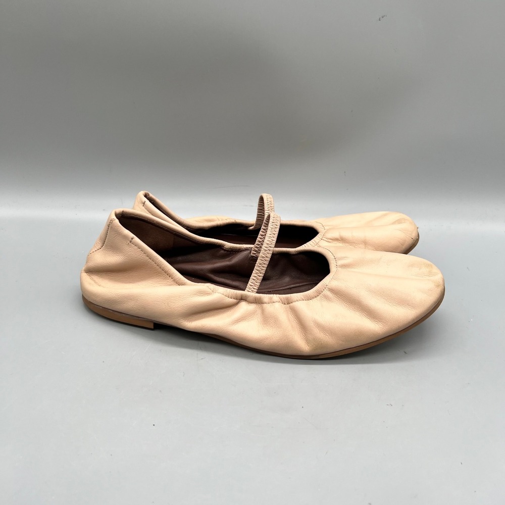 Reformation Shoes Womens 7 Tan Leather Mary Jane Elastic Strap Ballet Flats